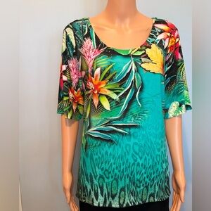 Chico's Vibrant Tropical Floral and Leaf Print Blouse